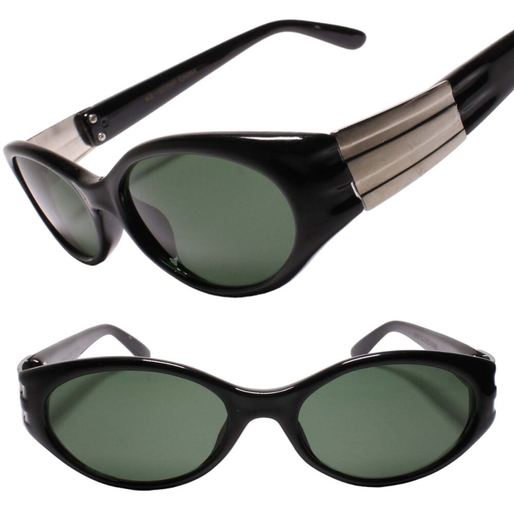 90s Hip Deadstock True Vintage Metallic Accents Temple Oval Black Sunglasses